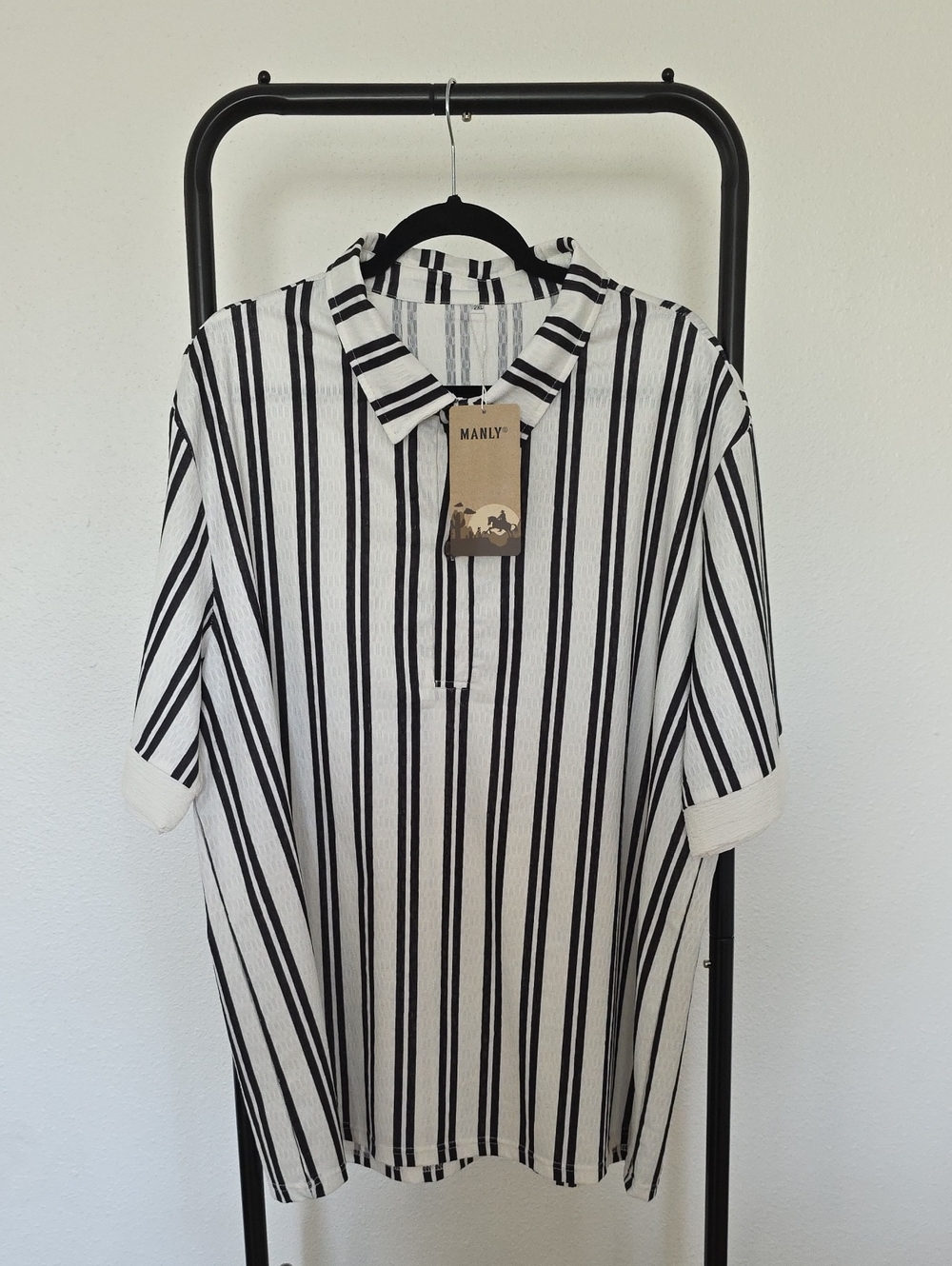 Manly Black & White Vertical Stripe Polo Shirt